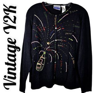 NWT Erika & Co. Vintage Y2K New Years Eve Champagne Cardigan Sweater, Size Large